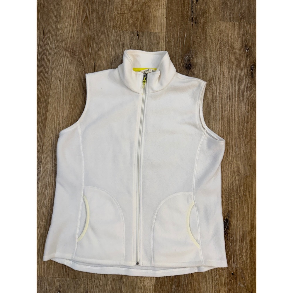 Woolrich Womens White Full‎ Zip Fleece Vest Stand Collar Pockets Size M 18566